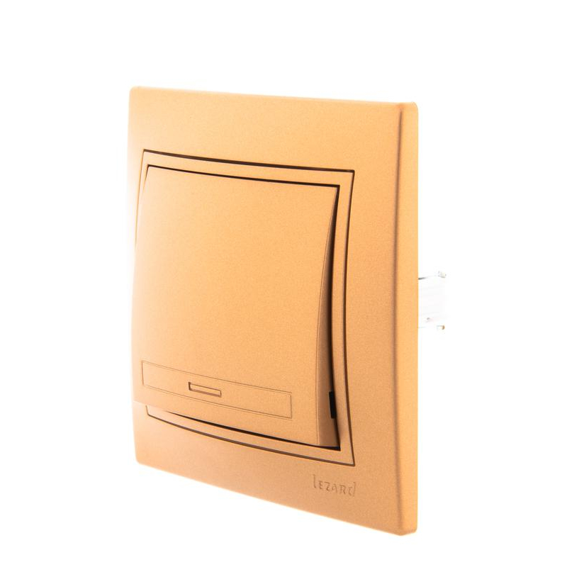 Выключатель 1-кл. СП Мира 10А IP20 со вставкой зол. метал. LEZARD 701-1313-100