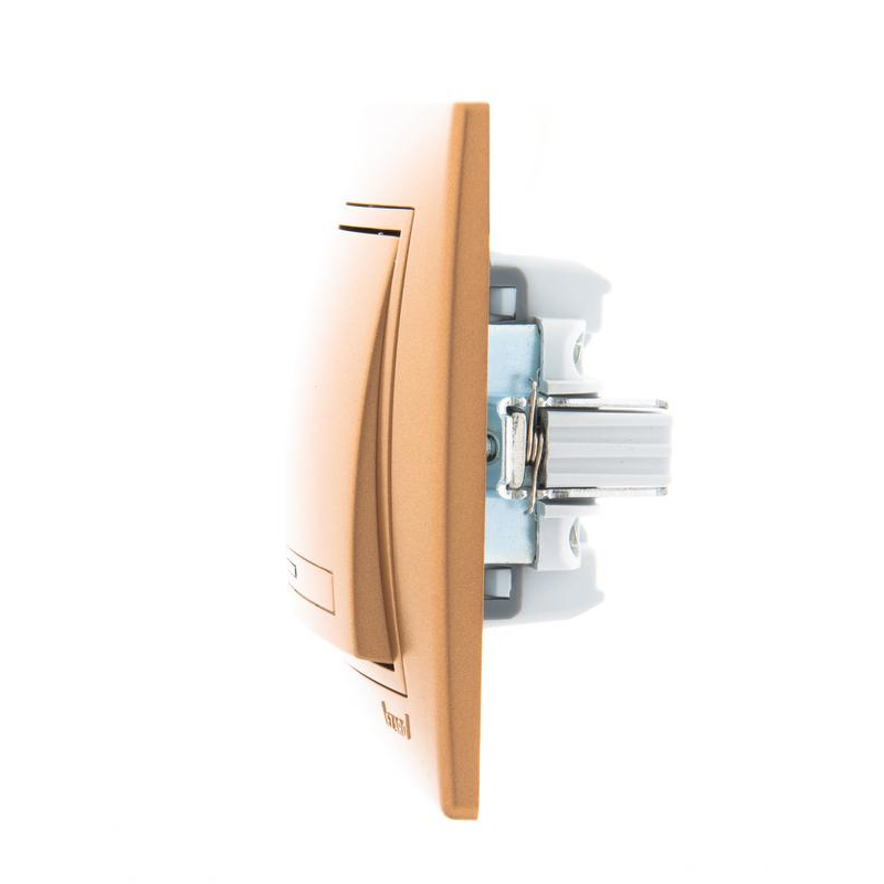 Выключатель 1-кл. СП Мира 10А IP20 с подсветкой со вставкой зол. метал. LEZARD 701-1313-111