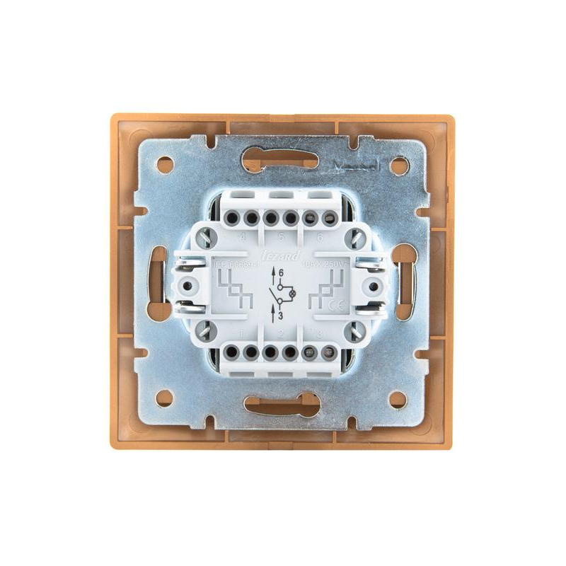 Выключатель 1-кл. СП Мира 10А IP20 с подсветкой со вставкой зол. метал. LEZARD 701-1313-111