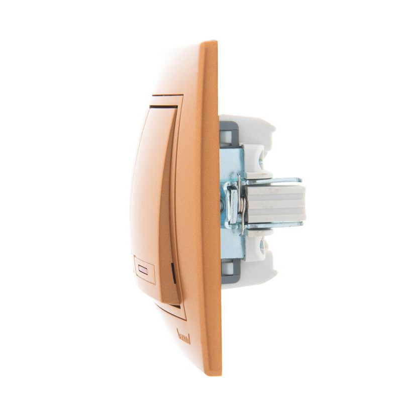 Выключатель 2-кл. СП Мира 10А IP20 с подсветкой со вставкой зол. метал. LEZARD 701-1313-112