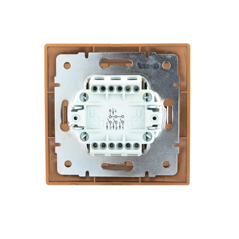 Выключатель 3-кл. СП Мира 10А IP20 со вставкой зол. метал. LEZARD 701-1313-109