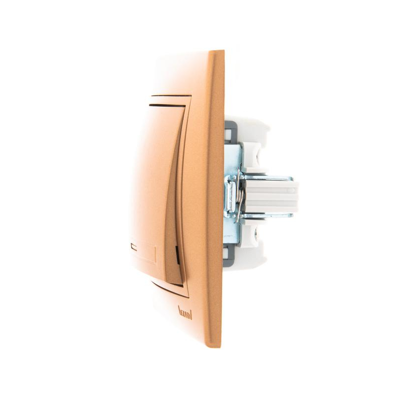 Выключатель проходной 1-кл. СП Мира 10А IP20 со вставкой зол. метал. LEZARD 701-1313-105