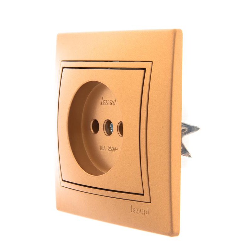 Розетка 1-м СП Мира 16А IP20 без заземл. со вставкой керамика зол. метал. LEZARD 701-1313-121