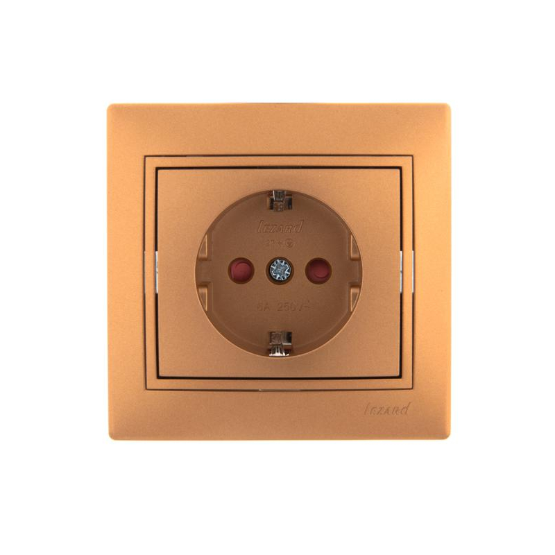 Розетка 1-м СП Мира 16А IP20 с заземл. защ. шторки со вставкой керамика зол. метал. LEZARD 701-1313-124