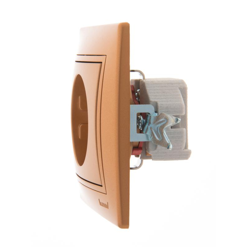 Розетка 1-м СП Мира 16А IP20 с заземл. защ. шторки со вставкой керамика зол. метал. LEZARD 701-1313-124