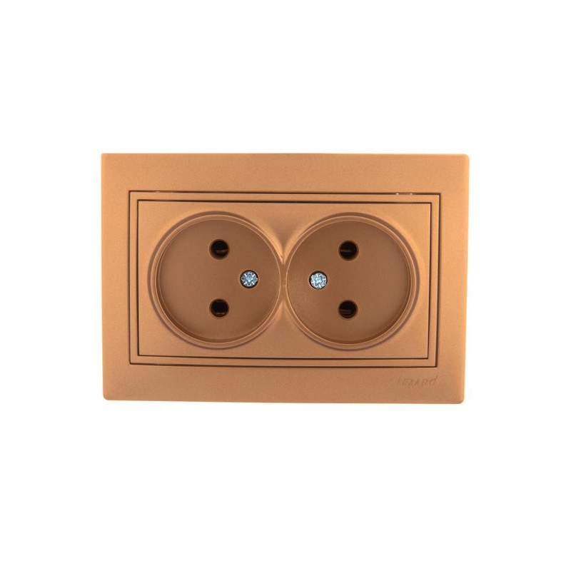 Розетка 2-м СП Мира 16А IP20 без заземл. со вставкой керамика зол. метал. LEZARD 701-1313-128