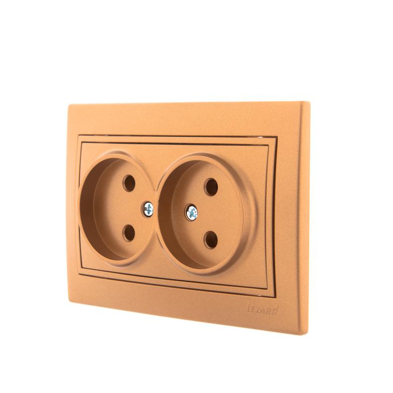 Розетка 2-м СП Мира 16А IP20 без заземл. со вставкой керамика зол. метал. LEZARD 701-1313-128