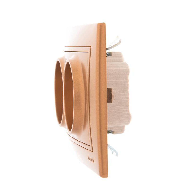 Розетка 2-м СП Мира 16А IP20 без заземл. со вставкой керамика зол. метал. LEZARD 701-1313-128