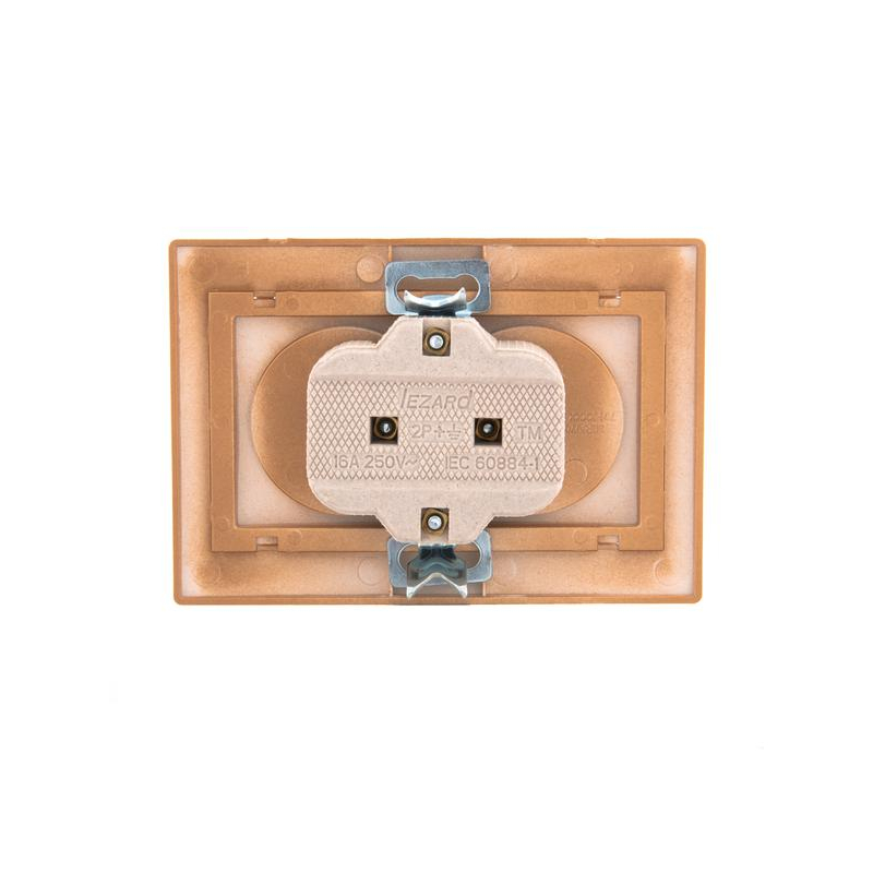 Розетка 2-м СП Мира 16А IP20 без заземл. со вставкой керамика зол. метал. LEZARD 701-1313-128