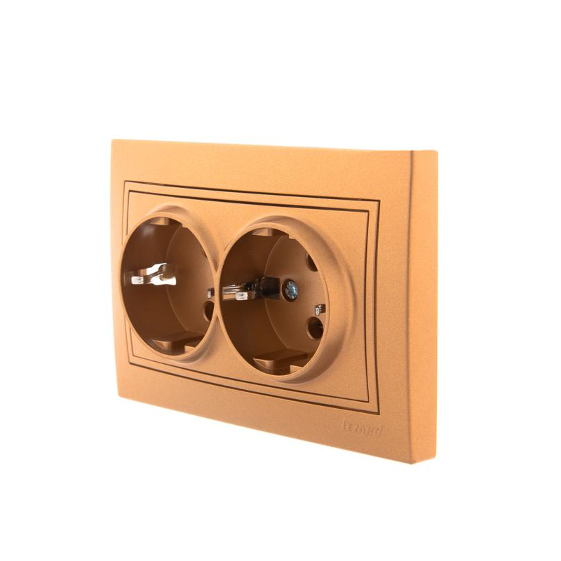 Розетка 2-м СП Мира 16А IP20 с заземл. со вставкой керамика зол. метал. LEZARD 701-1313-127