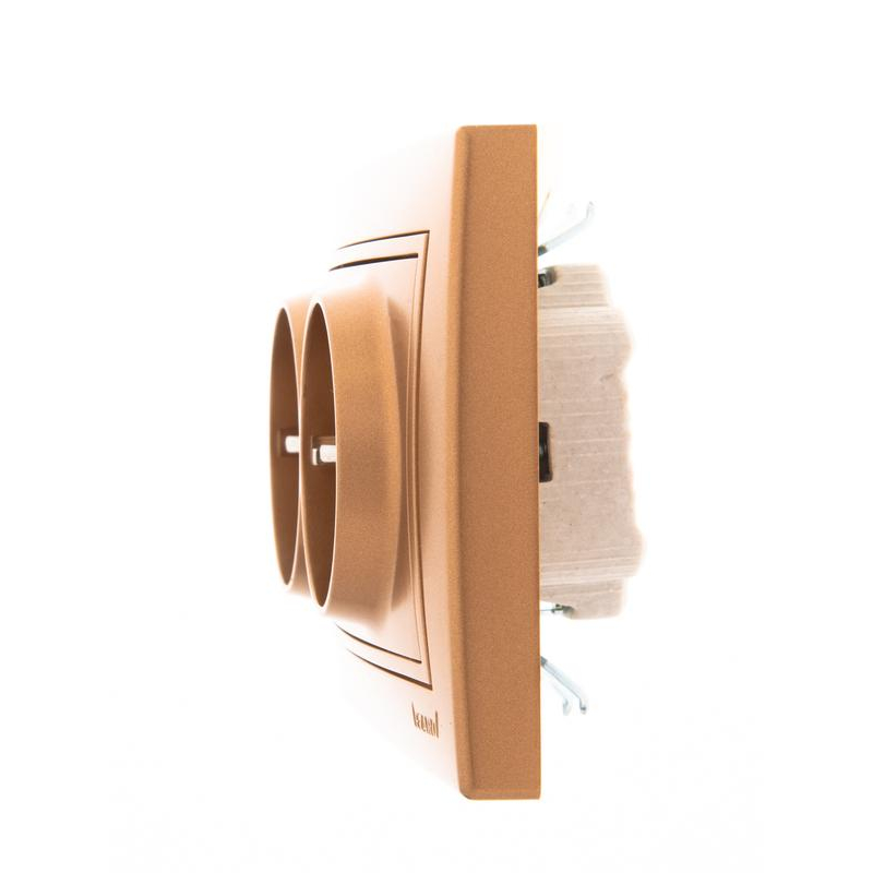 Розетка 2-м СП Мира 16А IP20 с заземл. со вставкой керамика зол. метал. LEZARD 701-1313-127