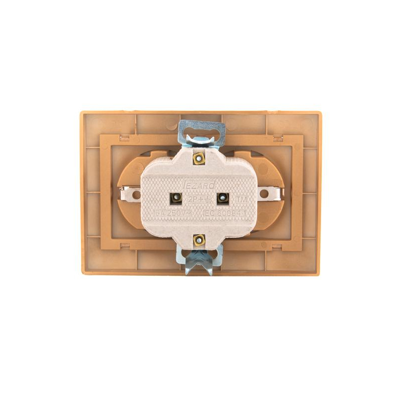 Розетка 2-м СП Мира 16А IP20 с заземл. со вставкой керамика зол. метал. LEZARD 701-1313-127