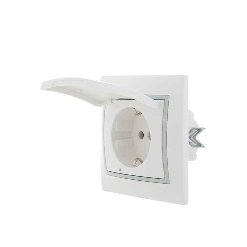 Розетка 1-м СП Мира 16А IP20 с заземл. с крышкой с сер. вставкой керамика бел. LEZARD 701-0215-123