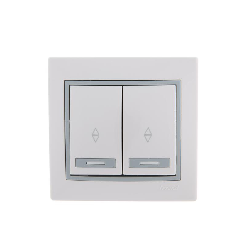 Выключатель проходной 2-кл. СП Мира 10А с сер. вставкой бел. LEZARD 701-0215-106