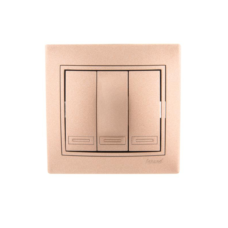 Выключатель 3-кл. СП Мира 10А со вставкой свет. корич. перламутр. LEZARD 701-3131-109