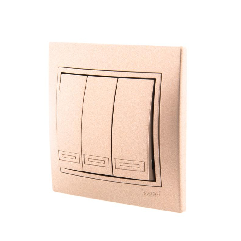 Выключатель 3-кл. СП Мира 10А со вставкой свет. корич. перламутр. LEZARD 701-3131-109