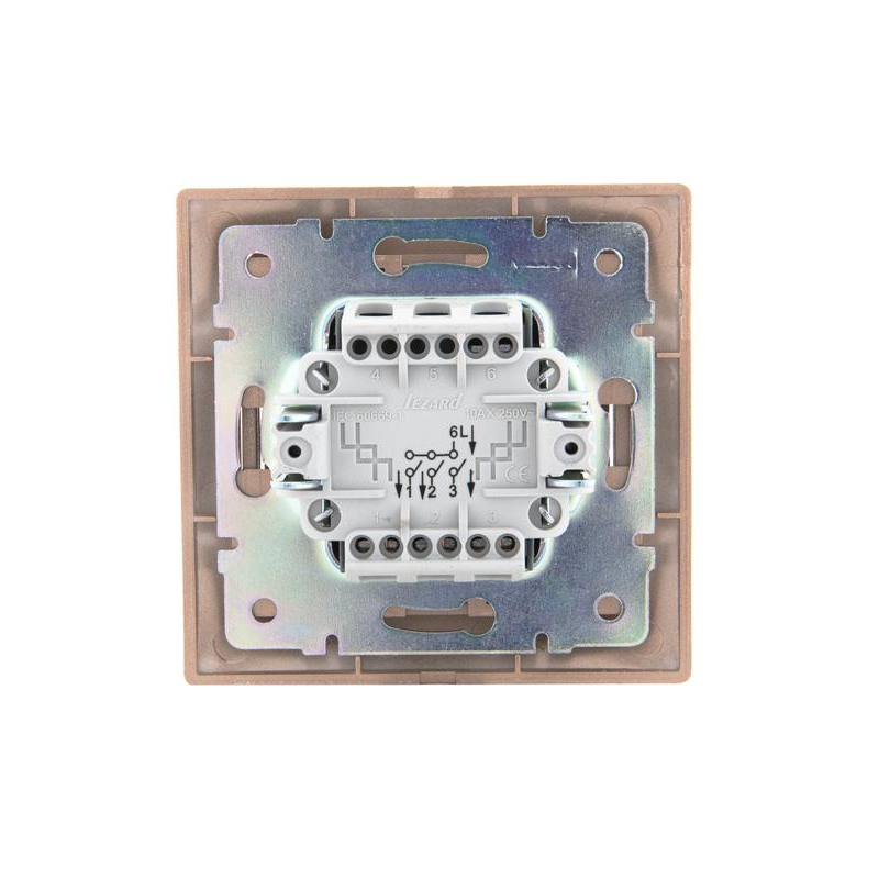 Выключатель 3-кл. СП Мира 10А со вставкой свет. корич. перламутр. LEZARD 701-3131-109