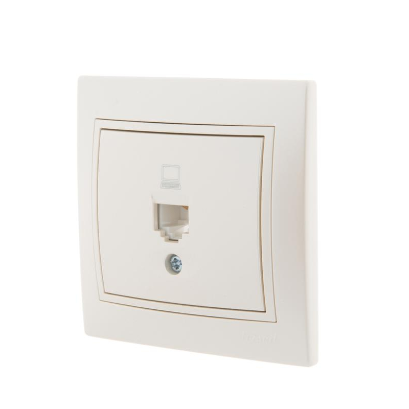 Розетка компьютерная RJ45 1-м СП Мира 16А IP20 со вставкой жемчуж./бел. перламутр. LEZARD 701-3030-139