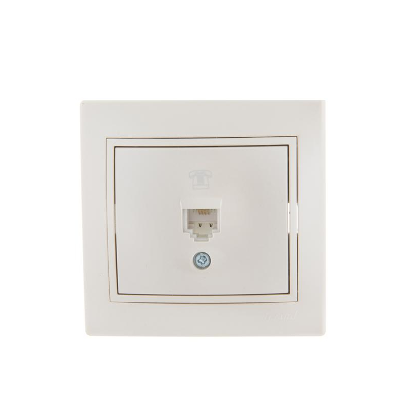 Розетка телефонная RJ11 1-м СП Мира 16А IP20 евро стандарт со вставкой жемчуж./бел. перламутр. LEZARD 701-3030-137