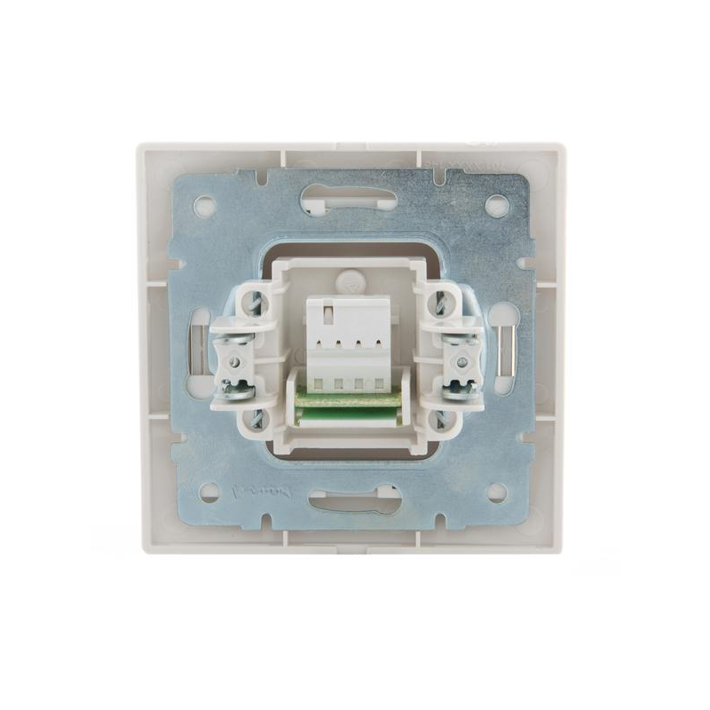 Розетка телефонная RJ11 1-м СП Мира 16А IP20 евро стандарт со вставкой жемчуж./бел. перламутр. LEZARD 701-3030-137