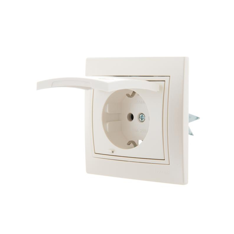 Розетка 1-м СП Мира 16А IP20 с заземл. с крышкой со вставкой керамика жемчуж./бел. перламутр. LEZARD 701-3030-123