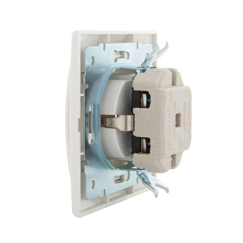 Розетка 1-м СП Мира 16А IP20 с заземл. с крышкой со вставкой керамика жемчуж./бел. перламутр. LEZARD 701-3030-123