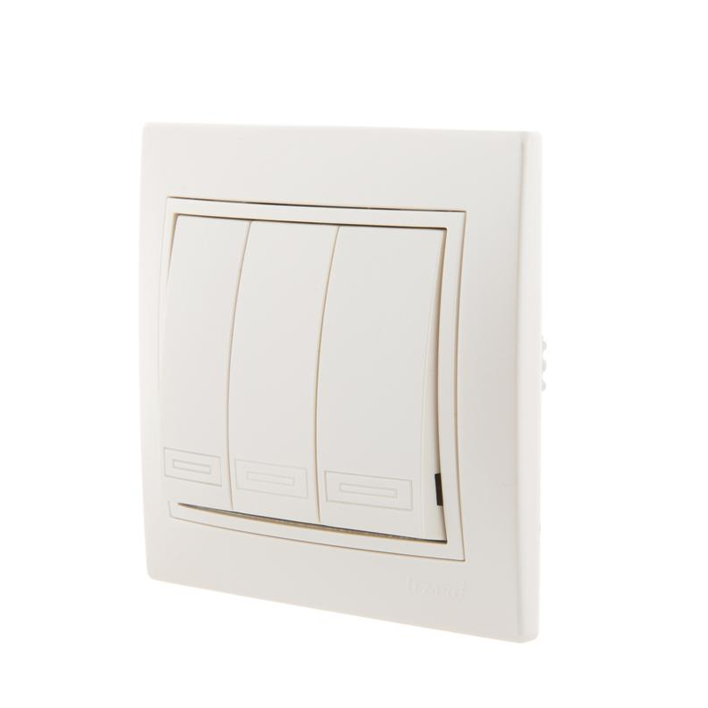 Выключатель 3-кл. СП Мира 10А со вставкой жемчуж./бел. перламутр. LEZARD 701-3030-109