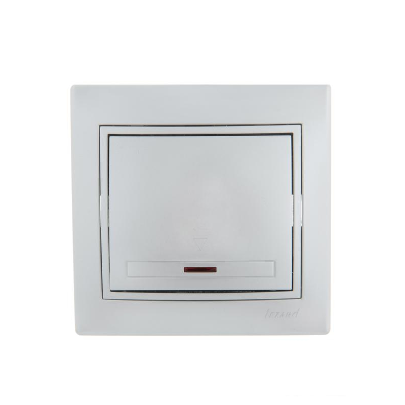 Выключатель проходной 1-кл. СП Мира 10А с подсветкой со вставкой сер. метал. LEZARD 701-1010-114