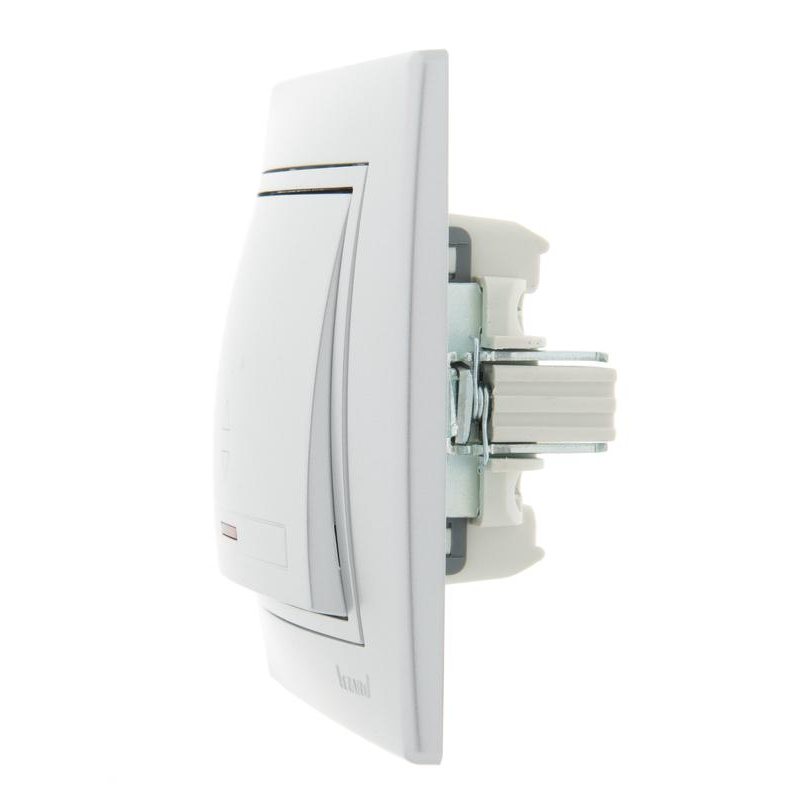 Выключатель проходной 1-кл. СП Мира 10А с подсветкой со вставкой сер. метал. LEZARD 701-1010-114