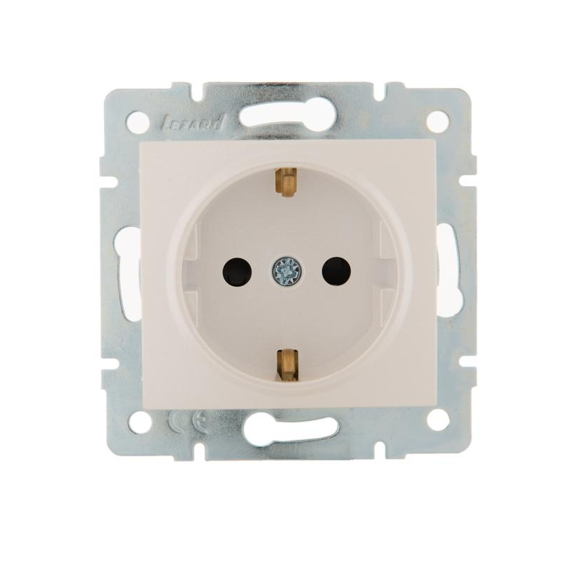 Механизм розетки 1-м СП Karina с заземл. защ. шторки термопласт жемчуж./бел. перламутр. LEZARD 707-3088-124B