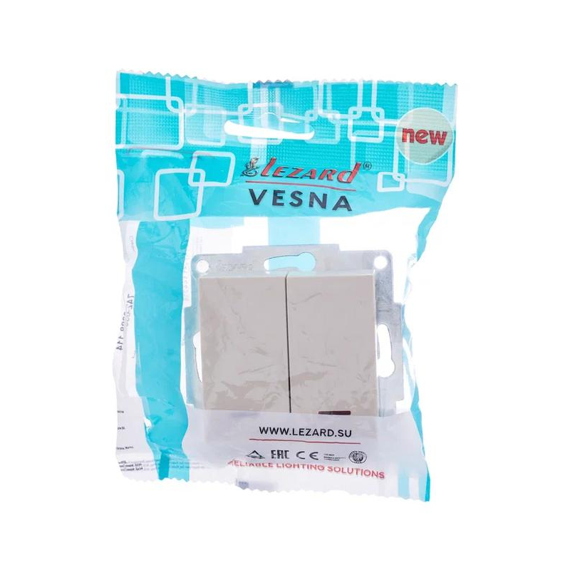 Выключатель 2-кл. СП Vesna с индикацией механизм крем. LEZARD 742-0388-112