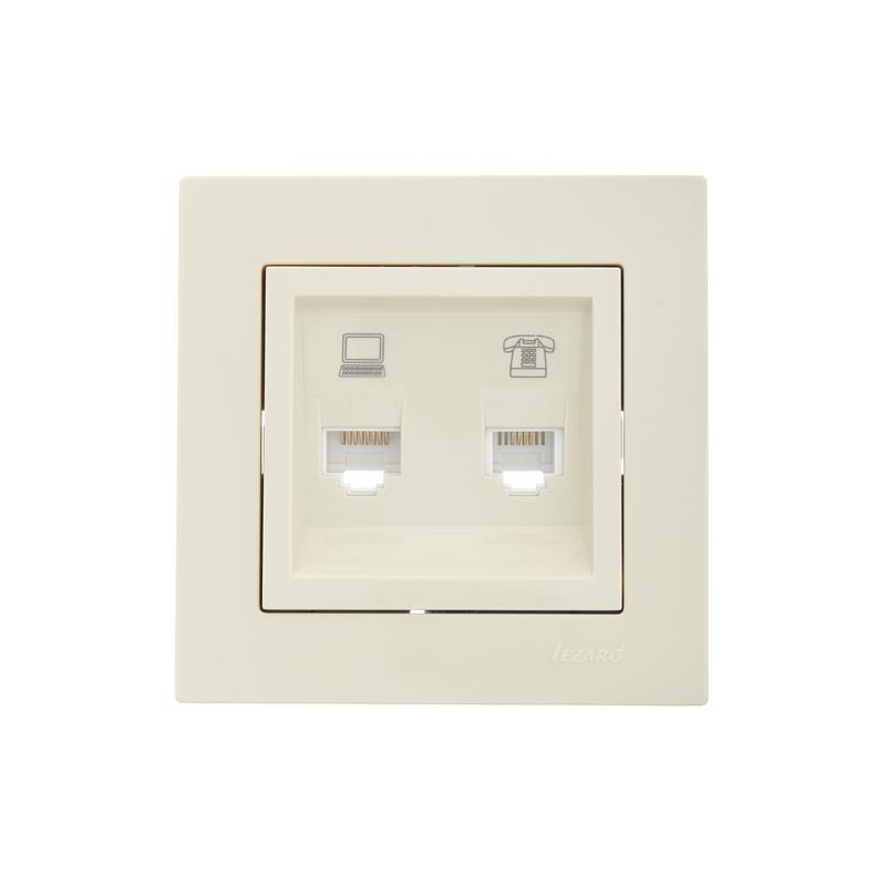 Розетка компьютерная + телефонная 1-м СП Vesna механизм крем. LEZARD 742-0388-143