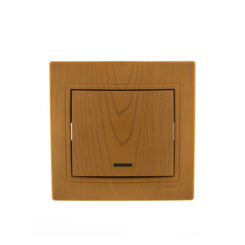 Выключатель 1-кл. СП Мира 10А IP20 с подсветкой ольха LEZARD 701-0701-111