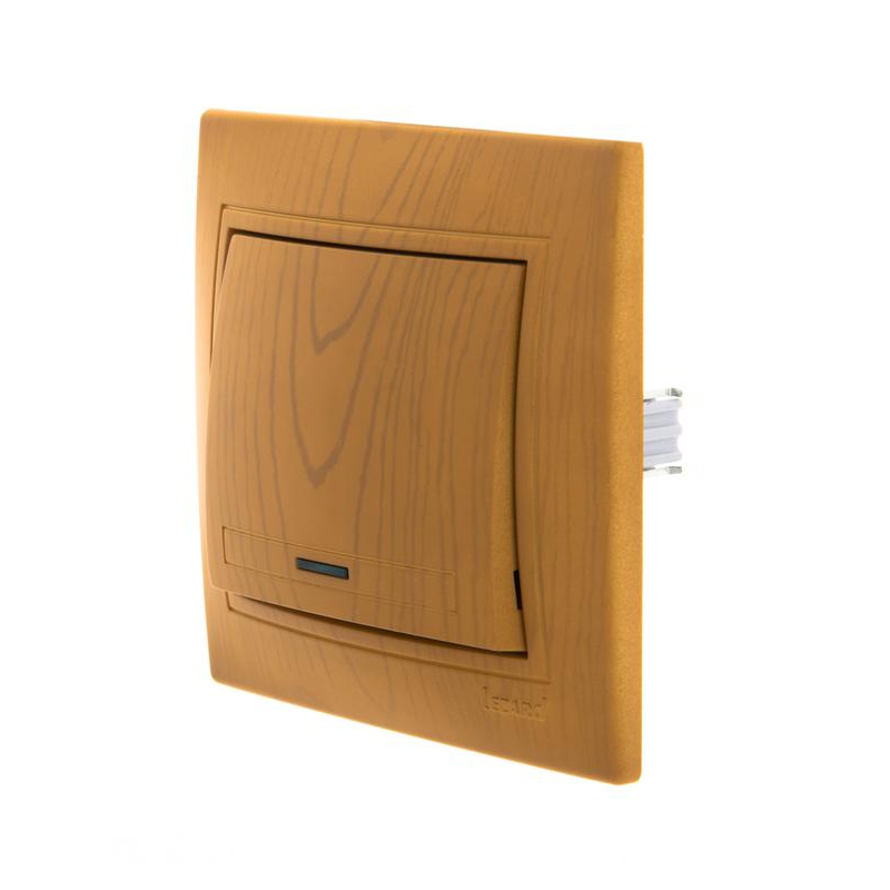 Выключатель 1-кл. СП Мира 10А IP20 с подсветкой ольха LEZARD 701-0701-111