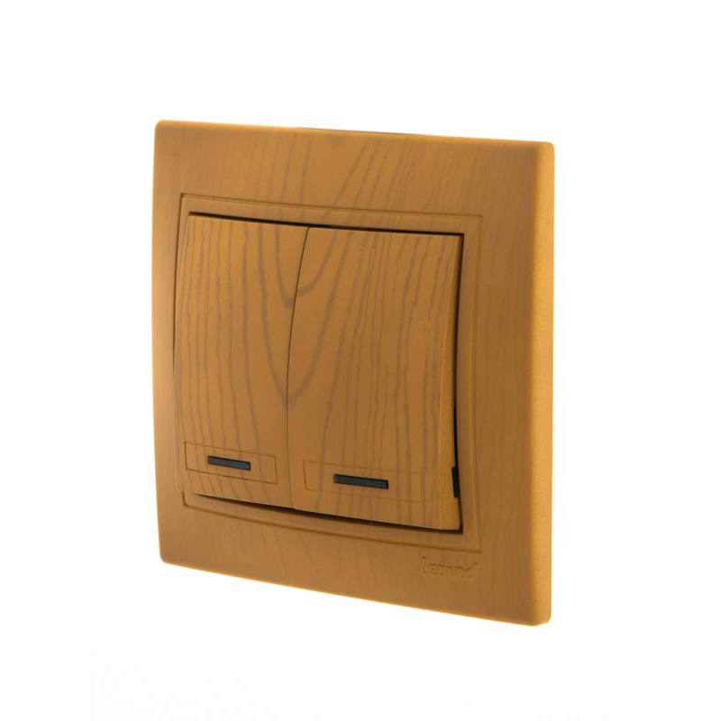 Выключатель 2-кл. СП Мира 10А IP20 с подсветкой ольха LEZARD 701-0701-112