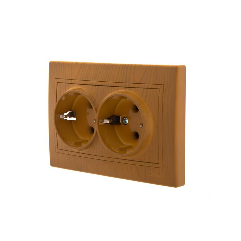 Розетка 2-м СП Мира 16А IP20 с заземл. керамика ольха LEZARD 701-0701-127