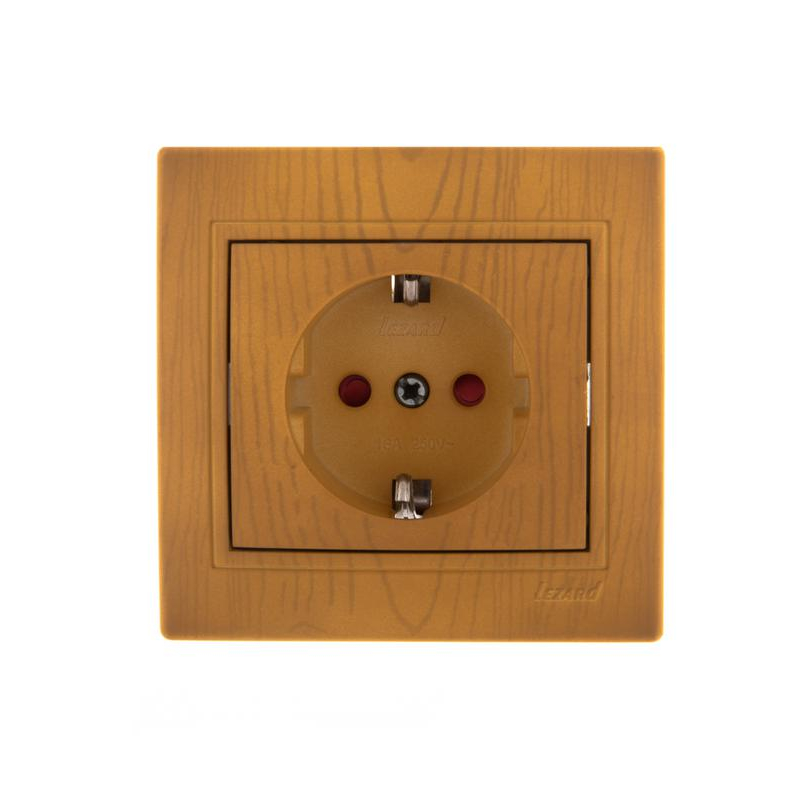 Розетка 1-м СП Мира 16А IP20 с заземл. защ. шторки керамика ольха LEZARD 701-0701-124