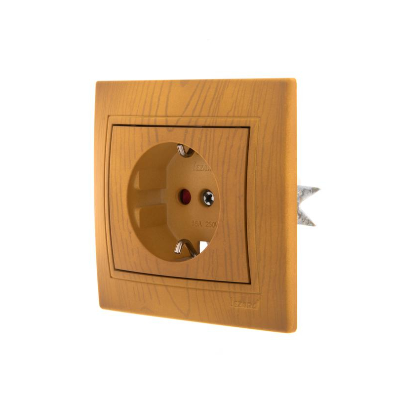 Розетка 1-м СП Мира 16А IP20 с заземл. защ. шторки керамика ольха LEZARD 701-0701-124