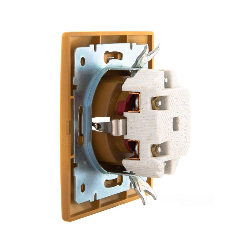 Розетка 1-м СП Мира 16А IP20 с заземл. защ. шторки керамика ольха LEZARD 701-0701-124