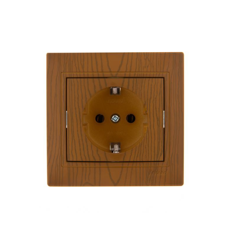 Розетка 1-м СП Мира 16А IP20 с заземл. керамика ольха LEZARD 701-0701-122