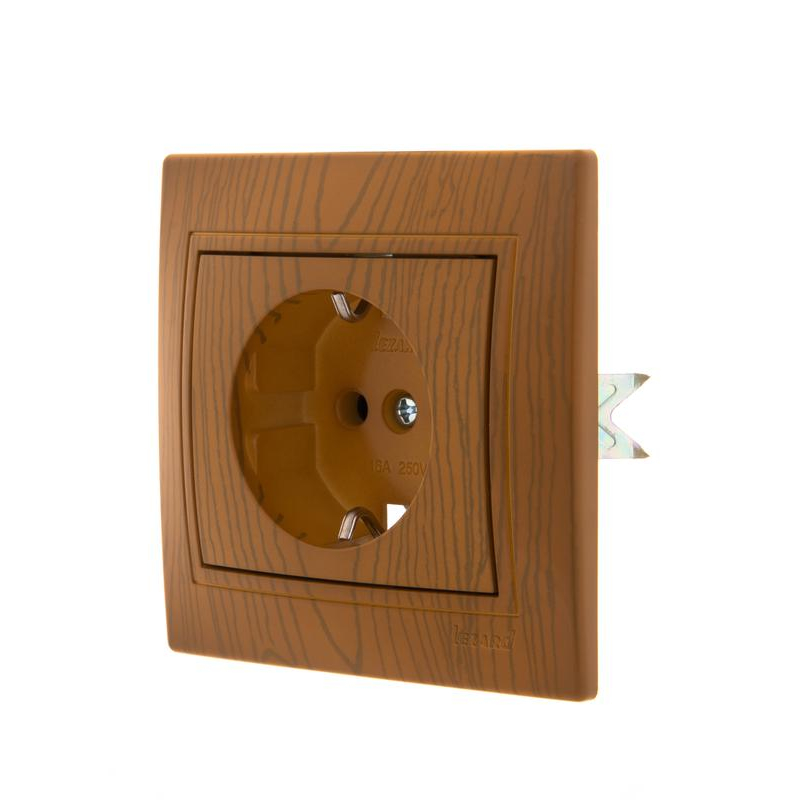 Розетка 1-м СП Мира 16А IP20 с заземл. керамика ольха LEZARD 701-0701-122