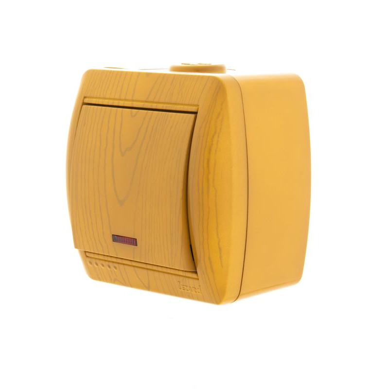 Выключатель 1-кл. ОП Ната 10А IP20 с подсветкой ольха LEZARD 710-0700-111