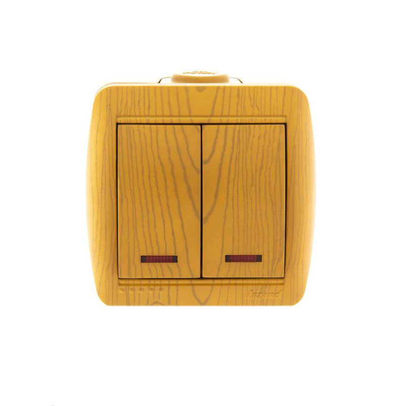 Выключатель 2-кл. ОП Ната 10А IP20 с подсветкой ольха LEZARD 710-0700-112