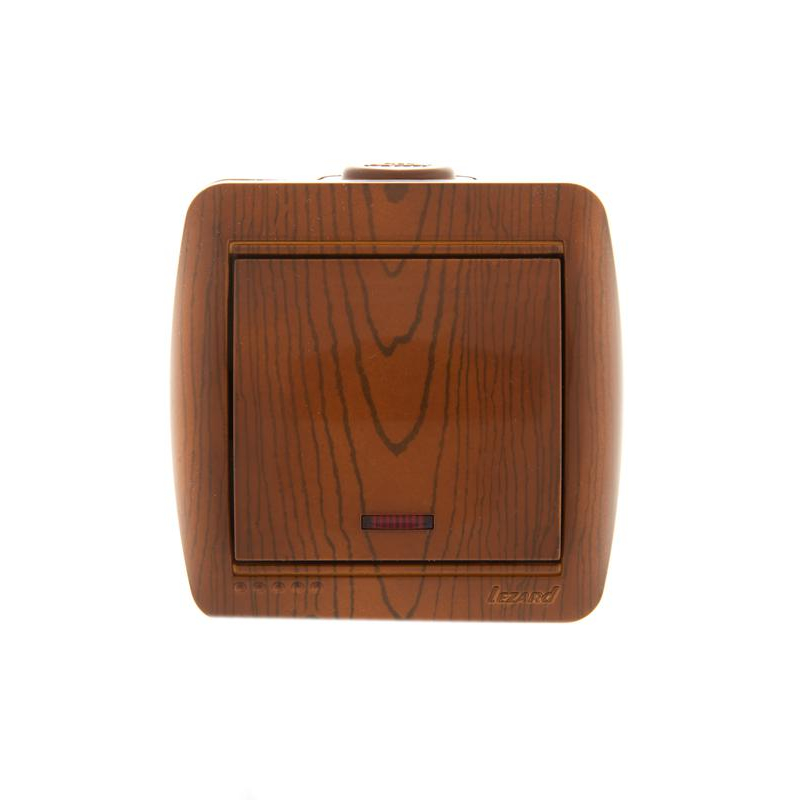 Выключатель 1-кл. ОП Ната 10А IP20 с подсветкой сосна LEZARD 710-0800-111