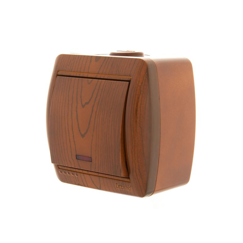 Выключатель 1-кл. ОП Ната 10А IP20 с подсветкой сосна LEZARD 710-0800-111