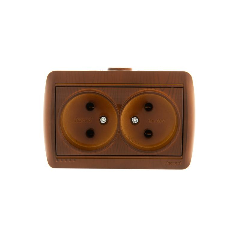 Розетка 2-м ОП Ната 16А IP20 без заземл. керамика сосна LEZARD 710-0800-128