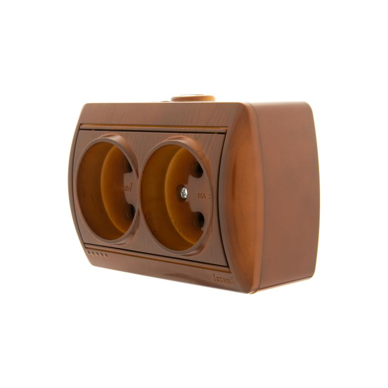 Розетка 2-м ОП Ната 16А IP20 без заземл. керамика сосна LEZARD 710-0800-128