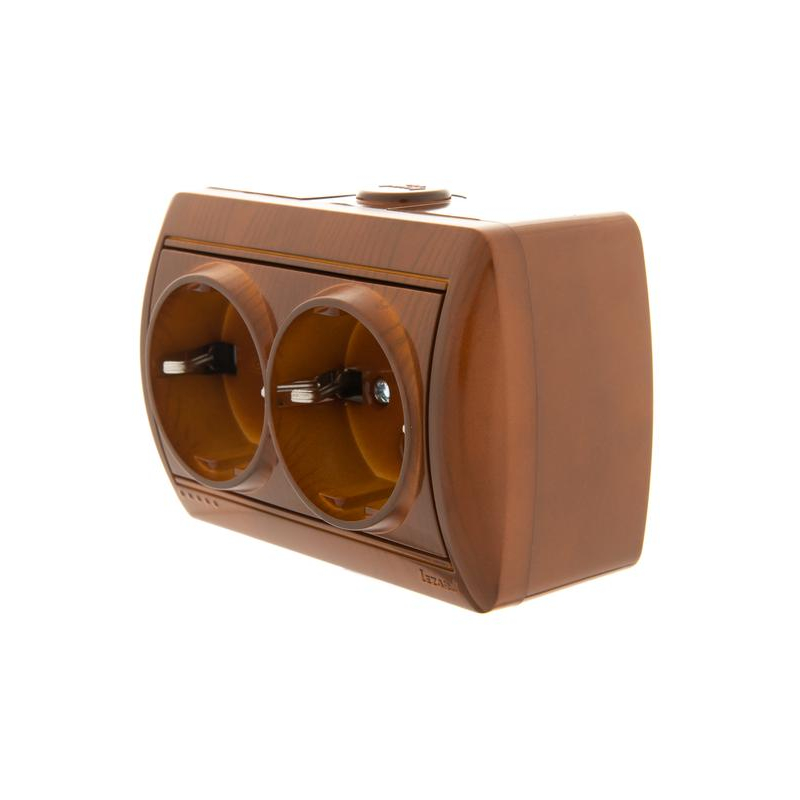 Розетка 2-м ОП Ната 16А IP20 с заземл. керамика сосна LEZARD 710-0800-127