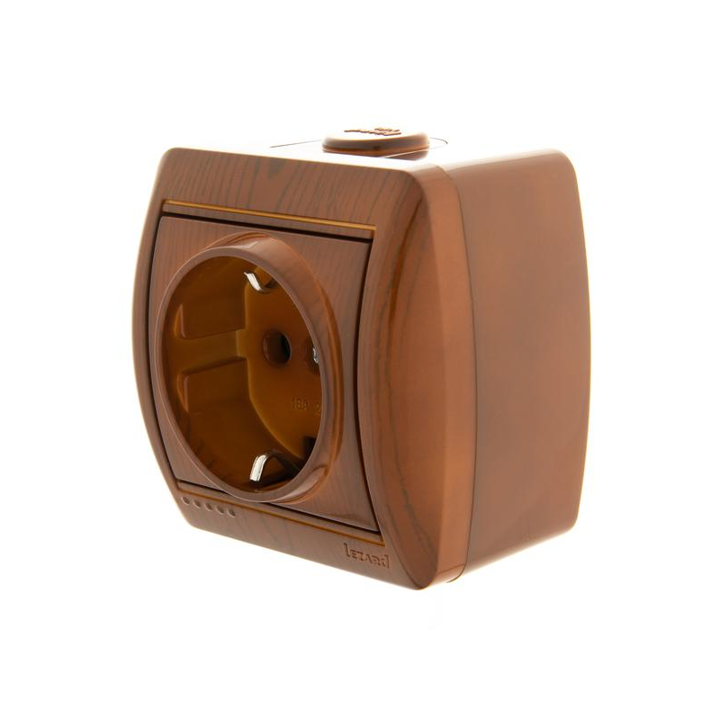 Розетка 1-м ОП Ната 16А IP20 с заземл. керамика сосна LEZARD 710-0800-122