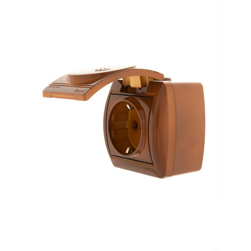 Розетка 1-м ОП Ната 16А IP20 с заземл. с крышкой керамика сосна LEZARD 710-0800-123